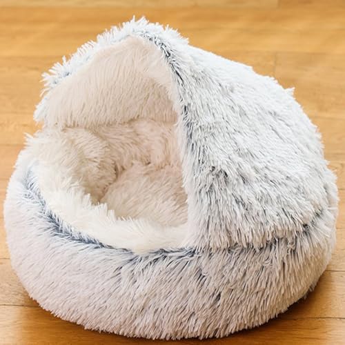 Katzenbett, flauschiges Katzenhöhlen-Nest mit Kapuze für den Innenbereich, rund, Plüsch-Haustierhaus, gemütliches Haustier-Schlafhöhle für Kätzchen, weiches Zelt für Katzen mit rutschfester Unterseite Katzenbett, flauschiges Katzenhöhlen-Nest mit Kapuze für den Innenbereich, rund, Plüsch-Haustierhaus, gemütliches Haustier-Schlafhöhle für Kätzchen, weiches Zelt für Katzen mit rutschfester Unterseite von XIEMINLE
