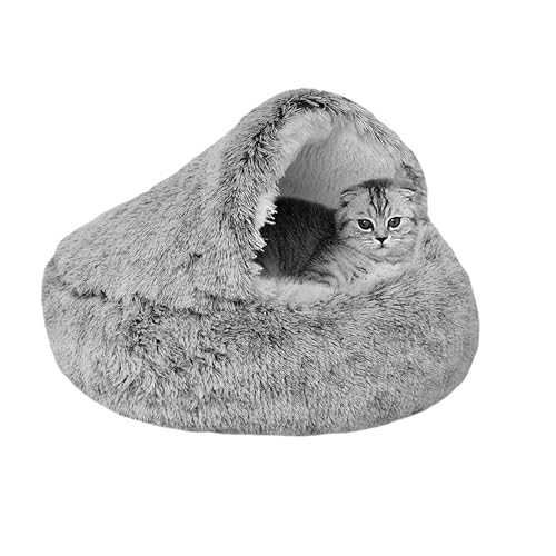 Katzenbett, rund, flauschig, Katzenhöhle mit Kapuze, kleines Donut-Haustierbett, Höhlen, Innenbereich, Kätzchen-Schlafsack, warmes Kuschelnest, weiches Haustier-Schlafkissen mit rutschfester von XIEMINLE