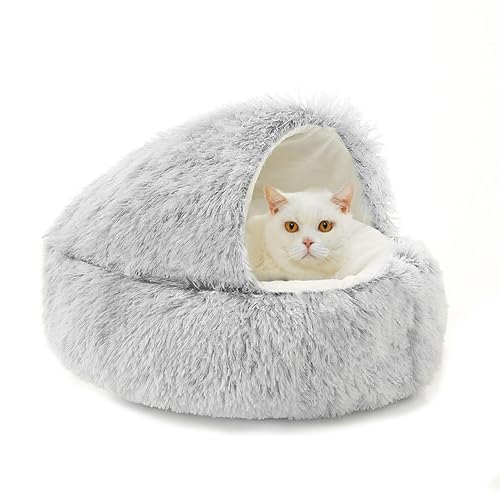 Katzenbett, rund, mit Kapuze, Schlafhöhle für den Innenbereich, Plüsch, Anti-Angst, Haustierbett mit rutschfester Unterseite, maschinenwaschbar, Schlafkissen für Kätzchen und Welpen (40 x 40 x 20 cm Katzenbett, rund, mit Kapuze, Schlafhöhle für den Innenbereich, Plüsch, Anti-Angst, Haustierbett mit rutschfester Unterseite, maschinenwaschbar, Schlafkissen für Kätzchen und Welpen (40 x 40 x 20 cm von XIEMINLE