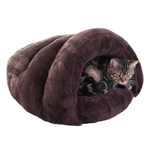 Katzenbett Katzenschlafsack, Katzennest Kätzchenbett, Katzenhaus Katzenhöhle Bett mit waschbarem, abnehmbarem Kissen, Haustiersofa Katzenkorb mit rutschfester Unterseite, 50 x 45 x 35 cm, Braun von XIEMINLE