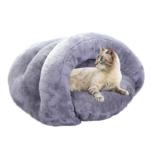 Katzenbett Katzenschlafsack, Katzennest Kätzchenbett, Katzenhaus Katzenhöhle Bett mit waschbarem, abnehmbarem Kissen, Haustiersofa Katzenkorb mit rutschfester Unterseite, 50 x 45 x 35 cm, Grau von XIEMINLE