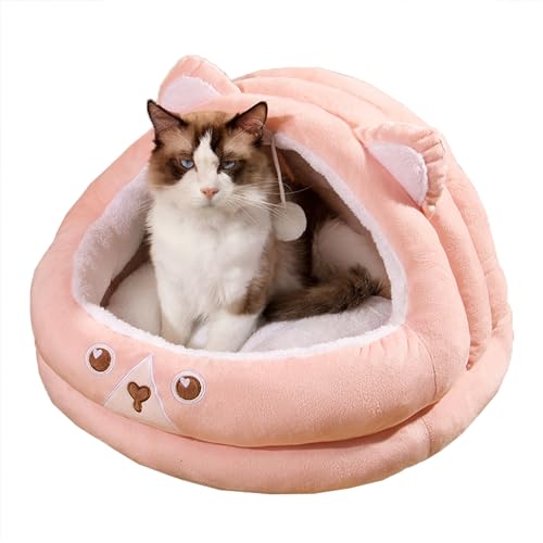 Katzenbett für Wohnungskatzen, waschbares Hundehöhle, warmes Kissen, halb geschlossenes Katzenhöhlen-Nest für Kätzchen/Katzen/kleine Hunde, Katzenschlafhöhle Katzenzelt Katzenhaus, 50 x 50 x 36 cm, von XIEMINLE