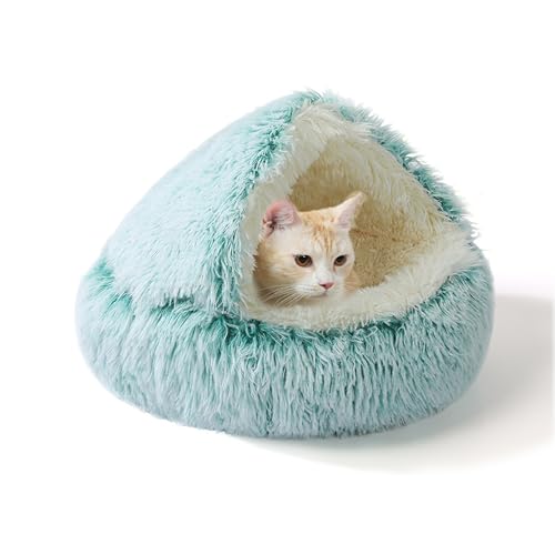 Katzenbett für den Innenbereich, Plüsch-Katzenhöhle, mit Kapuze, rund, Haustier-Schlafhöhle, warm, gemütlich, Donut-Nest mit rutschfester Unterseite, für Welpen und Kätzchen, 50 x 50 x 20 cm, Grün Katzenbett für den Innenbereich, Plüsch-Katzenhöhle, mit Kapuze, rund, Haustier-Schlafhöhle, warm, gemütlich, Donut-Nest mit rutschfester Unterseite, für Welpen und Kätzchen, 50 x 50 x 20 cm, Grün von XIEMINLE
