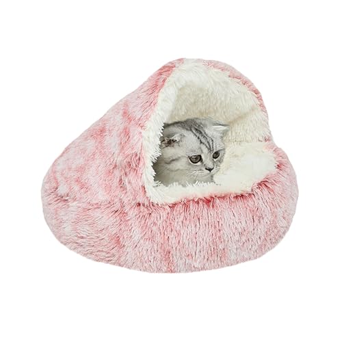 Katzenbett mit Kapuze, rund, Plüsch, Anti-Angst, Haustierbett für Kätzchen und Welpen, weiche Schlafhöhlen, Donut-Kätzchennest mit rutschfester Unterseite, 60 x 60 x 20 cm, Rosa Katzenbett mit Kapuze, rund, Plüsch, Anti-Angst, Haustierbett für Kätzchen und Welpen, weiche Schlafhöhlen, Donut-Kätzchennest mit rutschfester Unterseite, 60 x 60 x 20 cm, Rosa von XIEMINLE