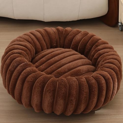 Katzenbetten für den Innenbereich, flauschiges Donut-Haustier-Schlafbett für Welpen und Kätzchen, rund, gemütliches Kätzchen-Kissen, beruhigendes Haustiernest mit rutschfester Unterseite (80 cm, Braun von XIEMINLE