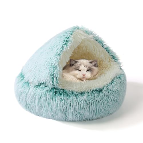Katzenhöhle, Anti-Angst-Katzenbett für den Innenbereich, weiche Kätzchenbetten, maschinenwaschbar, Haustier-Schlafhöhle mit rutschfester Unterseite, Plüschnest für Welpen und Kätzchen, 65 x 65 x 20 cm von XIEMINLE