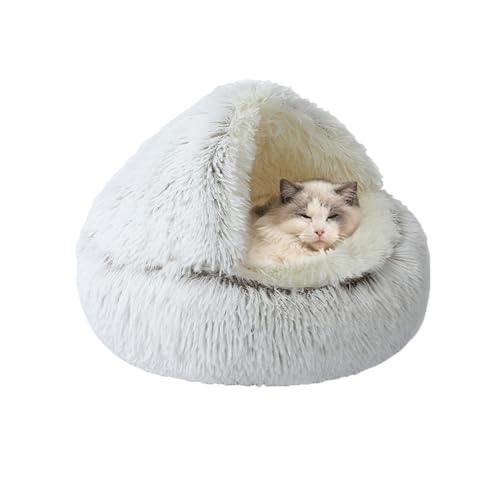Katzenhöhle, Anti-Angst-Katzenbett für den Innenbereich, weiche Kätzchenbetten mit Kapuze, maschinenwaschbar, Haustierhöhle mit rutschfester Unterseite, Plüschnest für Welpen und Kätzchen, 40 x 40 x von XIEMINLE