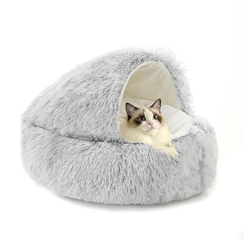 Katzenhöhle, beruhigendes Katzenbett, maschinenwaschbar, Haustierhöhlen, gemütliches Donut-Haustierbett mit rutschfester Unterseite, Kätzchen-Schlafkissen, mit Kapuze für Welpen und Kätzchen (40 x 40 Katzenhöhle, beruhigendes Katzenbett, maschinenwaschbar, Haustierhöhlen, gemütliches Donut-Haustierbett mit rutschfester Unterseite, Kätzchen-Schlafkissen, mit Kapuze für Welpen und Kätzchen (40 x 40 von XIEMINLE