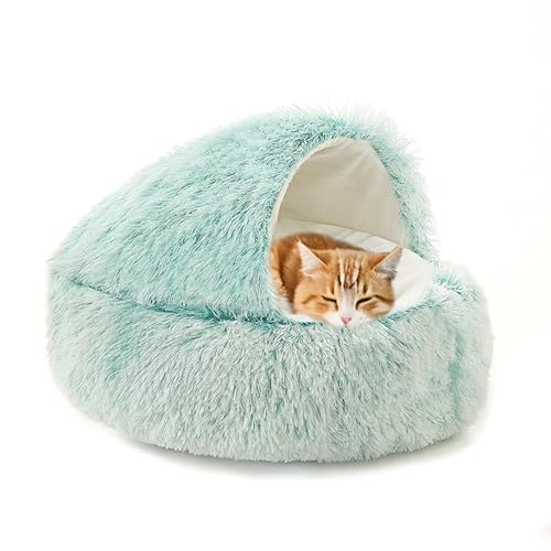 Katzenhöhlen für den Innenbereich, Plüsch-Katzenbett, warme Schlafhöhlen für Kätzchen und Welpen, beruhigendes Haustierbett, flauschiges Kätzchenhaus, Haustiernest mit Kapuze und rutschfester Katzenhöhlen für den Innenbereich, Plüsch-Katzenbett, warme Schlafhöhlen für Kätzchen und Welpen, beruhigendes Haustierbett, flauschiges Kätzchenhaus, Haustiernest mit Kapuze und rutschfester von XIEMINLE