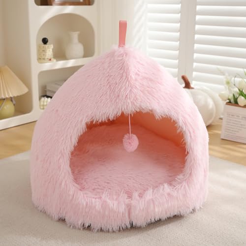 Katzenhöhlenbett für Haustiere, Plüsch-Katzen-Iglu-Haus, rutschfestes Zelt für Haustiere, warmer Unterschlupf mit abnehmbarem, waschbarem Kissen, Schlafhöhle für Kätzchen (51 x 51 x 43 cm, Hellrosa) Katzenhöhlenbett für Haustiere, Plüsch-Katzen-Iglu-Haus, rutschfestes Zelt für Haustiere, warmer Unterschlupf mit abnehmbarem, waschbarem Kissen, Schlafhöhle für Kätzchen (51 x 51 x 43 cm, Hellrosa) von XIEMINLE