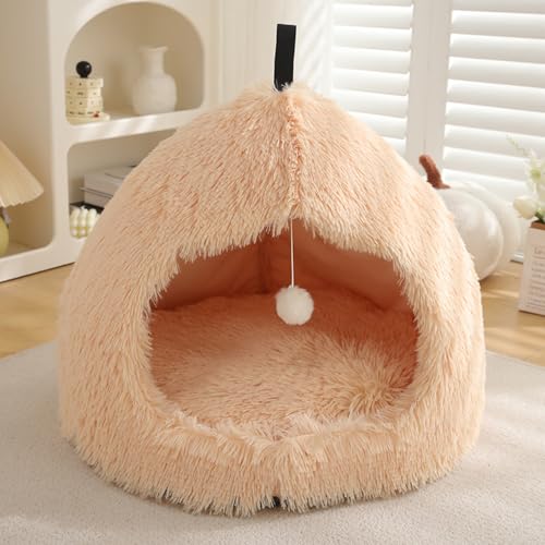 Katzenhöhlenbett für Haustiere, Plüsch-Katzen-Iglu-Haus, rutschfestes Zelt für Haustiere, warmer Unterschlupf mit abnehmbarem, waschbarem Kissen, Schlafhöhle für Kätzchen (58 x 58 x 47 cm, Aprikose) Katzenhöhlenbett für Haustiere, Plüsch-Katzen-Iglu-Haus, rutschfestes Zelt für Haustiere, warmer Unterschlupf mit abnehmbarem, waschbarem Kissen, Schlafhöhle für Kätzchen (58 x 58 x 47 cm, Aprikose) von XIEMINLE