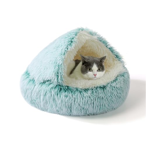 Katzenhöhlenbett mit Kapuze, flauschig, kleines Haustierbett, Schlafhöhlen für den Innenbereich, maschinenwaschbar, Katzennest, gemütliches Donut-Haustierhaus mit rutschfester Unterseite, 65 x 65 x 20 von XIEMINLE