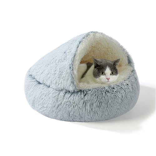 Katzenhöhlenbett mit Kapuze, flauschig, kleines Haustierbett, Schlafhöhlen für den Innenbereich, maschinenwaschbar, Katzennest, gemütliches Donut-Haustierhaus mit rutschfester Unterseite, 65 x 65 x 20 von XIEMINLE