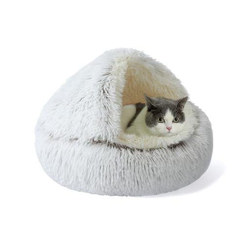 Katzenhöhlenbett mit Kapuze, flauschig, kleines Haustierbett, Schlafhöhlen für den Innenbereich, maschinenwaschbar, Katzennest, gemütliches Donut-Haustierhaus mit rutschfester Unterseite, 65 x 65 x 20 von XIEMINLE
