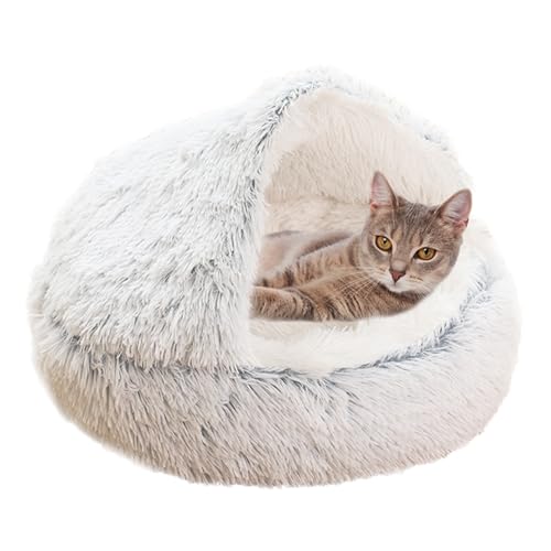 Katzensofa, beruhigendes Bett, Plüsch-Katzenbett, Haus für Haustiere, Katzen und Hunde, Katzenzeltkissen, Anti-Angst-Kätzchenbett, Katzenhaus, Donut-Katzennest mit rutschfester Unterseite, 40 cm, Grau von XIEMINLE