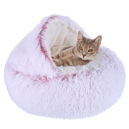 Katzensofa, beruhigendes Bett, Plüsch-Katzenbett, Haus für Haustiere, Katzen und Hunde, Katzenzeltkissen, Anti-Angst-Kätzchenbett, Katzenhaus, Donut-Katzennest mit rutschfester Unterseite, 50 cm, Rosa von XIEMINLE