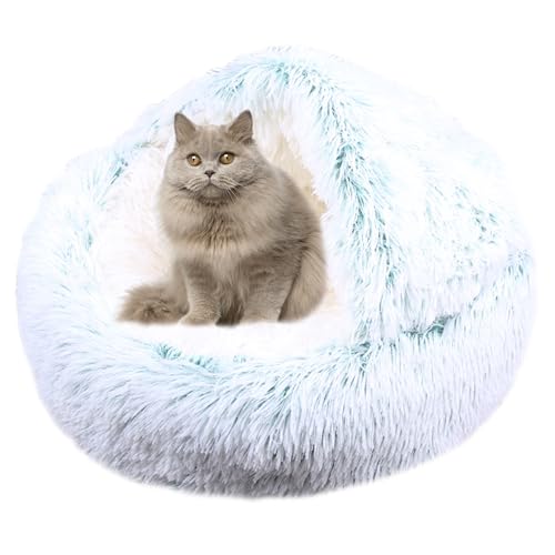 Plüsch Donut Katzenbett Haus, Katze Beruhigendes Bett Haustierkissen, rutschfestes Katzenzeltkissen Kätzchen Welpe Haustierbett, Katzennest Katzenhöhle Schlafbett Katzensofa waschbar, 40 cm, Grün 1 von XIEMINLE