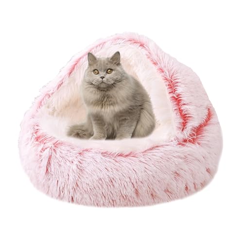 Plüsch Donut Katzenbett Haus, Katze Beruhigendes Bett Haustierkissen, rutschfestes Katzenzeltkissen Kätzchen Welpe Haustierbett, Katzennest Katzenhöhle Schlafbett Katzensofa waschbar, 40 cm, Rosa 1 von XIEMINLE