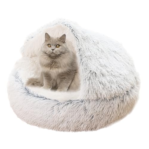 Plüsch Donut Katzenbett Haus, Katze Beruhigendes Bett Haustierkissen, rutschfestes Katzenzeltkissen Kätzchen Welpe Haustierbett, Katzennest Katzenhöhle Schlafbett Katzensofa waschbar, 60 cm, Grau 1 von XIEMINLE