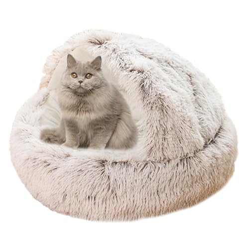 Plüsch Donut Katzenbett Haus, Katze Beruhigendes Bett Haustierkissen, rutschfestes Katzenzeltkissen Kätzchen Welpen Haustierbett, Katzennest Katzenhöhle Schlafbett Katzensofa waschbar, 40 cm, Kaffee2 von XIEMINLE