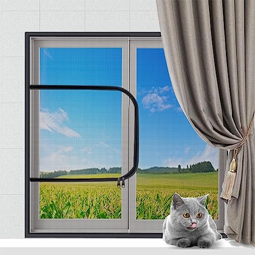 XIEMINLE Benutzerdefinierte Größe Katze Sicherheitsnetz Katzen Fensterschutz für Katzen, Fliegengitter, Moskitonetz, selbstklebendes Fenster Bildschirm Mesh mit Reißverschluss, Balkon Fenster von XIEMINLE