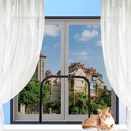 XIEMINLE Benutzerdefiniertes Katzen-Fenster-Sicherheitsnetz für Katzenschutz, selbstklebendes Fliegengitter, Insektenschutznetz für Balkonfenster, Katzenschutznetz mit Reißverschluss, B x H: 120 x 120 von XIEMINLE