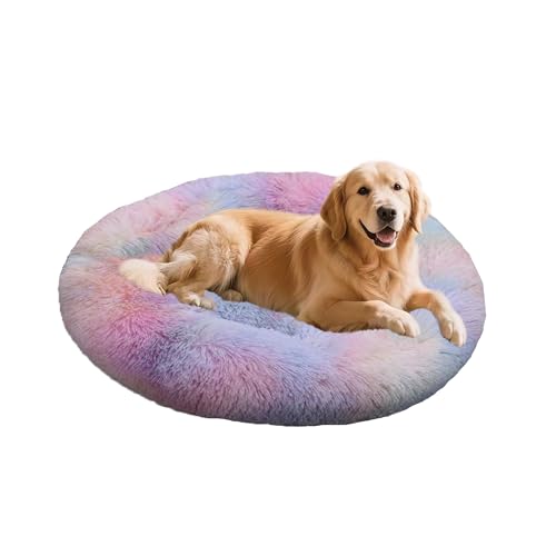 XIEMINLE Beruhigendes Donut-Hundebett, flauschig, Anti-Angst, waschbar, für Hunde und Katzen, Plüschkissen, rund, Katzenmatte, warme Welpenmatratze mit rutschfester Unterseite, 140 cm, mehrfarbig XIEMINLE Beruhigendes Donut-Hundebett, flauschig, Anti-Angst, waschbar, für Hunde und Katzen, Plüschkissen, rund, Katzenmatte, warme Welpenmatratze mit rutschfester Unterseite, 140 cm, mehrfarbig von XIEMINLE