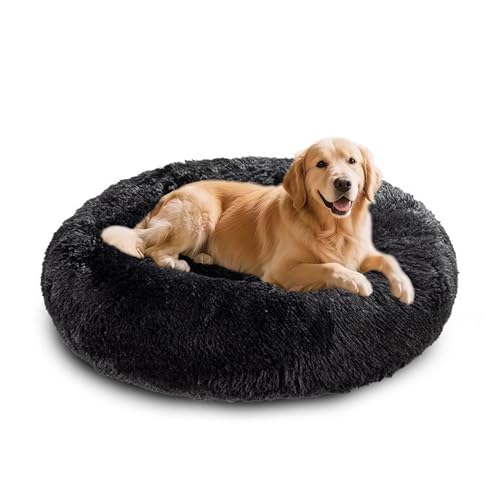 XIEMINLE Beruhigendes Donut-Hundebett, flauschig, Anti-Angst, waschbar, für Hunde und Katzen, Plüschkissen, runde Katzenmatte, warme Welpenmatratze mit rutschfester Unterseite, 120 cm, Schwarz XIEMINLE Beruhigendes Donut-Hundebett, flauschig, Anti-Angst, waschbar, für Hunde und Katzen, Plüschkissen, runde Katzenmatte, warme Welpenmatratze mit rutschfester Unterseite, 120 cm, Schwarz von XIEMINLE