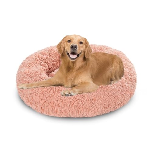 XIEMINLE Beruhigendes Donut-Hundebett für den Innenbereich, Plüsch, Anti-Angst, Welpenbett, rundes Haustierkissen, waschbar, warme Matte mit rutschfester Unterseite, für mittelgroße und große Hunde XIEMINLE Beruhigendes Donut-Hundebett für den Innenbereich, Plüsch, Anti-Angst, Welpenbett, rundes Haustierkissen, waschbar, warme Matte mit rutschfester Unterseite, für mittelgroße und große Hunde von XIEMINLE