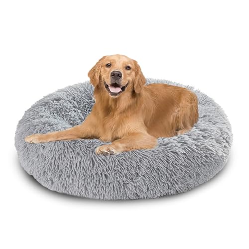 XIEMINLE Beruhigendes Donut-Hundebett für den Innenbereich, Plüsch, Anti-Angst, Welpenbett, rundes Haustierkissen, waschbar, warme Matte mit rutschfester Unterseite, für mittelgroße und große Hunde XIEMINLE Beruhigendes Donut-Hundebett für den Innenbereich, Plüsch, Anti-Angst, Welpenbett, rundes Haustierkissen, waschbar, warme Matte mit rutschfester Unterseite, für mittelgroße und große Hunde von XIEMINLE
