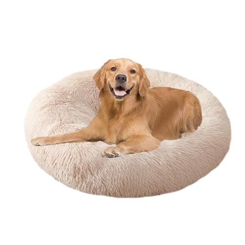 XIEMINLE Beruhigendes Donut-Hundebett für den Innenbereich, Plüsch, Anti-Angst, Welpenbett, rundes Haustierkissen, waschbar, warme Matte mit rutschfester Unterseite, für mittelgroße und große Hunde XIEMINLE Beruhigendes Donut-Hundebett für den Innenbereich, Plüsch, Anti-Angst, Welpenbett, rundes Haustierkissen, waschbar, warme Matte mit rutschfester Unterseite, für mittelgroße und große Hunde von XIEMINLE
