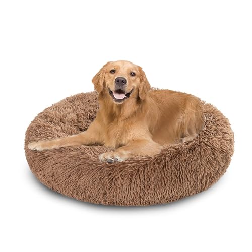 XIEMINLE Beruhigendes Donut-Hundebett für den Innenbereich, Plüsch, Anti-Angst, Welpenbett, rundes Haustierkissen, waschbar, warme Matte mit rutschfester Unterseite, für mittelgroße und große Hunde XIEMINLE Beruhigendes Donut-Hundebett für den Innenbereich, Plüsch, Anti-Angst, Welpenbett, rundes Haustierkissen, waschbar, warme Matte mit rutschfester Unterseite, für mittelgroße und große Hunde von XIEMINLE