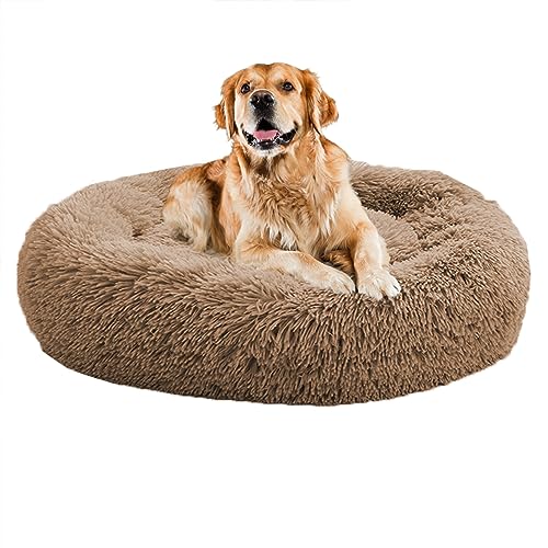 XIEMINLE Beruhigendes Donut-Welpenbett, für Zuhause, Welpen, rund, Plüsch, waschbar, Hundesofa, Bett, Haustierkissen für kleine/mittelgroße Hunde, Katzen, Hundekissenkorb, 120 cm, Khaki XIEMINLE Beruhigendes Donut-Welpenbett, für Zuhause, Welpen, rund, Plüsch, waschbar, Hundesofa, Bett, Haustierkissen für kleine/mittelgroße Hunde, Katzen, Hundekissenkorb, 120 cm, Khaki von XIEMINLE