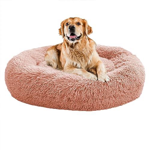 XIEMINLE Beruhigendes Donut-Welpenbett, für Zuhause, Welpen, rund, Plüsch, waschbar, Hundesofa, Bett, Haustierkissen für kleine/mittelgroße Hunde, Katzen, Hundekissenkorb, 60 cm, Pink2 von XIEMINLE