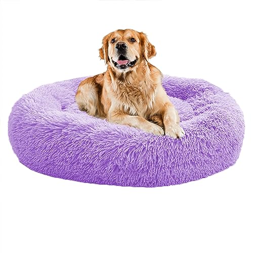 XIEMINLE Beruhigendes Donut-Welpenbett, für Zuhause, Welpen, rund, Plüsch, waschbar, Hundesofa, Bett, Haustierkissen für kleine/mittelgroße Hunde, Katzen, Hundekissenkorb, 60 cm, Violett von XIEMINLE