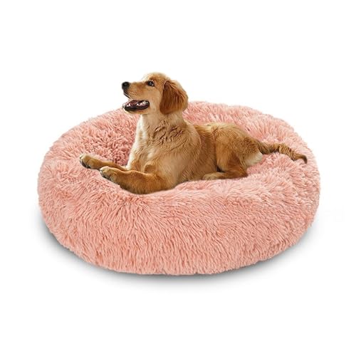 XIEMINLE Beruhigendes Hundebett, rundes Kissen mit Nackenrolle für mittelgroße und große Hunde, orthopädisches Haustierkissen, waschbar, flauschig, Welpennest mit rutschfester Unterseite, 90 cm, Rosa XIEMINLE Beruhigendes Hundebett, rundes Kissen mit Nackenrolle für mittelgroße und große Hunde, orthopädisches Haustierkissen, waschbar, flauschig, Welpennest mit rutschfester Unterseite, 90 cm, Rosa von XIEMINLE