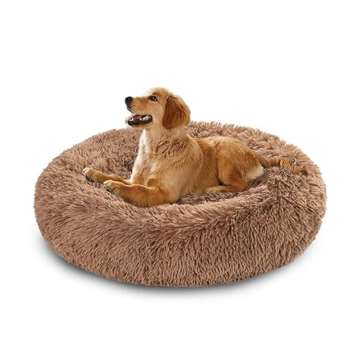 XIEMINLE Beruhigendes Hundebett, rundes Kissen mit Nackenrolle für mittelgroße und große Hunde, orthopädisches Haustierkissen, waschbar, flauschig, Welpennest mit rutschfester Unterseite, 90 cm, Khaki XIEMINLE Beruhigendes Hundebett, rundes Kissen mit Nackenrolle für mittelgroße und große Hunde, orthopädisches Haustierkissen, waschbar, flauschig, Welpennest mit rutschfester Unterseite, 90 cm, Khaki von XIEMINLE