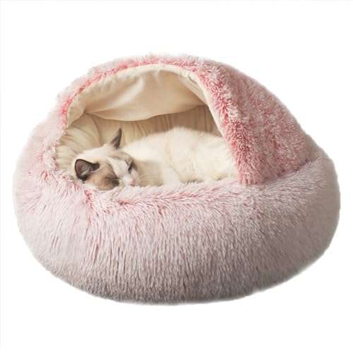 XIEMINLE Beruhigendes Katzenbett, Katzenhaus für Kätzchen und Welpen, Hunde, Anti-Angst-Katzensofa, waschbar, Donut-Kuschelkatzennest, Haustierbett mit rutschfester Unterseite, 40 cm, Rosa von XIEMINLE