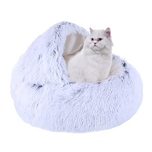 XIEMINLE Beruhigendes Katzenbett, Katzenhaus für Kätzchen und Welpen, Hunde, Anti-Angst-Katzensofa, waschbar, Donut-Kuschelkatzennest, Haustierbett mit rutschfester Unterseite, 50 cm, Grau von XIEMINLE