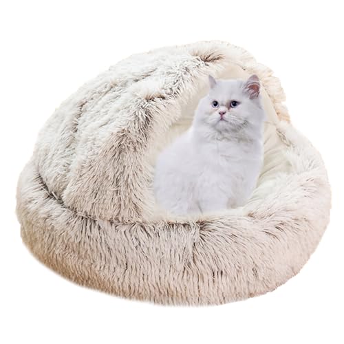 XIEMINLE Beruhigendes Katzenbett, Katzenhaus für Kätzchen und Welpen, Hunde, Anti-Angst-Katzensofa, waschbar, Donut-Kuschelkatzennest, Haustierkissen mit rutschfester Unterseite, 50 cm, Kaffee von XIEMINLE