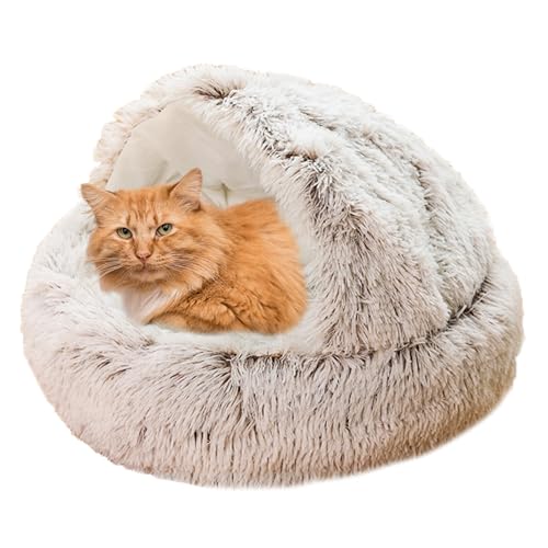 XIEMINLE Beruhigendes Katzennest, Katzensofa für Kätzchen und Welpen, Hunde, rutschfestes Haustierbett, Donut-Kuschelnest, waschbar, Anti-Angst-Katzenzelt, Kissen, Katzenkorb, 40 cm, Kaffee von XIEMINLE