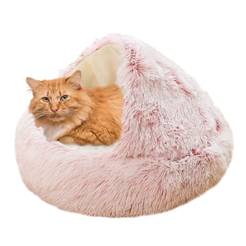 XIEMINLE Beruhigendes Katzennest, Katzensofa für Kätzchen und Welpen, Hunde, rutschfestes Haustierbett, Donut-Kuschelnest, waschbar, Anti-Angst-Katzenzelt, Kissen, Katzenkorb, 40 cm, Rosa von XIEMINLE