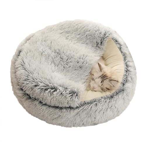 XIEMINLE Beruhigendes Katzennest, Katzensofa für Kätzchen und Welpen, rutschfest, Donut-Kuschelnest, waschbar, Anti-Angst-Katzenzelt, Kissen, Katzenkorb, 50 cm, Grau von XIEMINLE