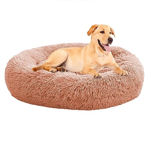 XIEMINLE Dog Beds Beruhigendes Haustierbett für große, mittelgroße und kleine Hunde, Katzen, beruhigendes Donut-Welpenbett, rundes Plüsch-Hundebett, Donut-Kissenbett, Welpenkuschelbett, 120 cm, Pink2 von XIEMINLE