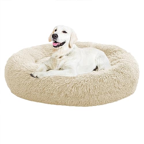 XIEMINLE Donut Calming Pet Bed Cuddler Dog Bed, Calming Donut Puppy Bed for Large Medium Small Dogs, Large Dog Beds Soft Puppy Sofa, Washable Dog Pillow Basket,120cm/47inch,Beige von XIEMINLE