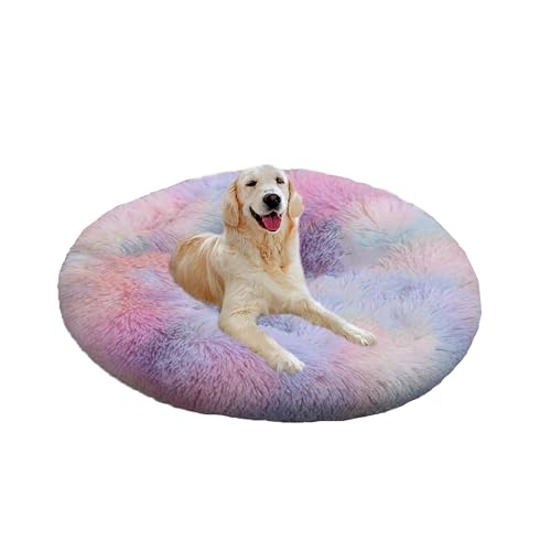 XIEMINLE Donut-Hundebett, Plüsch, wärmendes Haustierbett, flauschig, Anti-Angst, rundes Haustierkissen, maschinenwaschbar, Welpenmatratze, beruhigendes Welpennest mit rutschfester Unterseite (120 cm von XIEMINLE