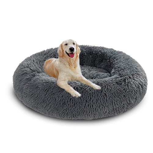 XIEMINLE Donut-Hundebett, Plüsch, wärmendes Haustierbett, flauschig, Anti-Angst, rundes Haustierkissen, maschinenwaschbar, Welpenmatratze, beruhigendes Welpennest mit rutschfester Unterseite (150 cm von XIEMINLE