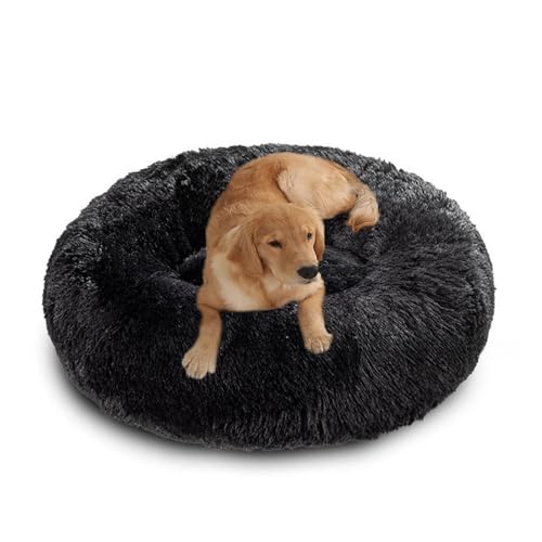XIEMINLE Donut-Hundebett aus Plüsch, beruhigend, Anti-Angst, rundes orthopädisches Haustierkissen, warme Hundematte, waschbar, Welpenmatratze, großer Welpenkorb mit rutschfester Unterseite (140 cm von XIEMINLE