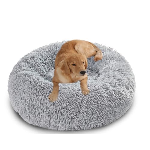 XIEMINLE Donut-Hundebett aus Plüsch, beruhigend, Anti-Angst, rundes orthopädisches Haustierkissen, warme Hundematte, waschbar, Welpenmatratze, großer Welpenkorb mit rutschfester Unterseite (90 cm XIEMINLE Donut-Hundebett aus Plüsch, beruhigend, Anti-Angst, rundes orthopädisches Haustierkissen, warme Hundematte, waschbar, Welpenmatratze, großer Welpenkorb mit rutschfester Unterseite (90 cm von XIEMINLE