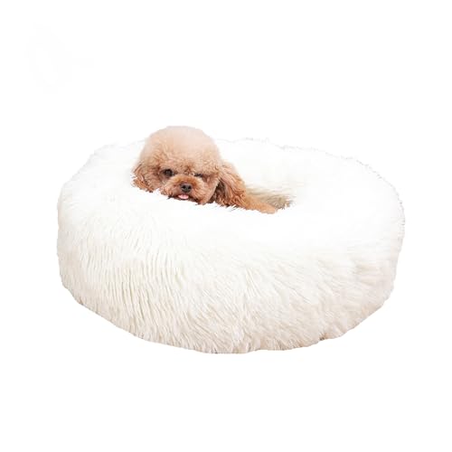 XIEMINLE Donut-Hundebett für den Innenbereich, flauschiges Anti-Angst-Haustiersofa, rundes Hundekissen, Plüsch, Kuschelnest, warme Haustiermatte für Welpen und Kätzchen, mit rutschfester Unterseite von XIEMINLE